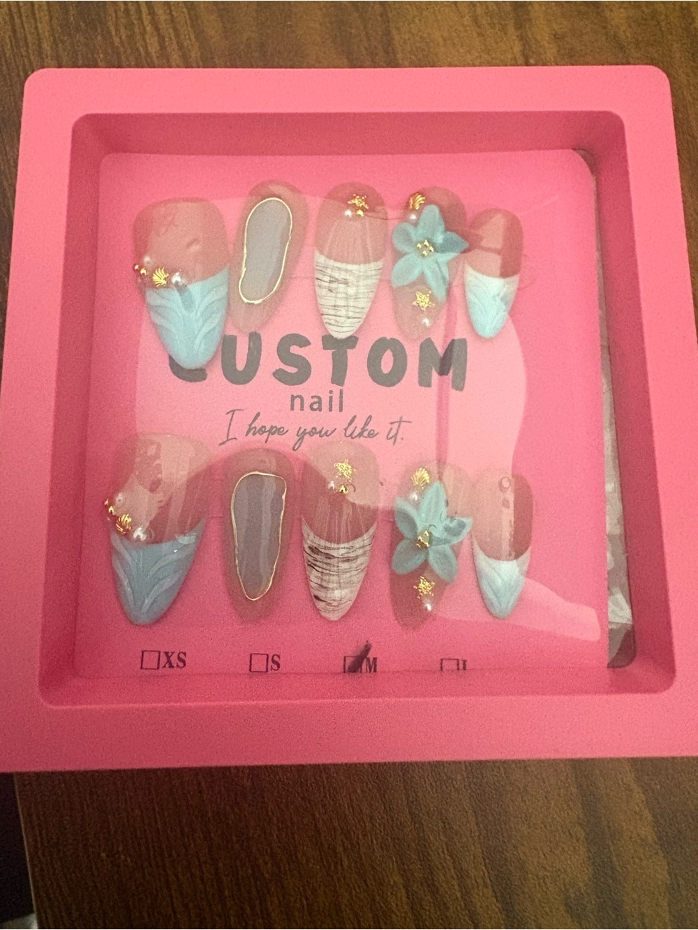 Custom Floral Blue Accent Press-On Nails